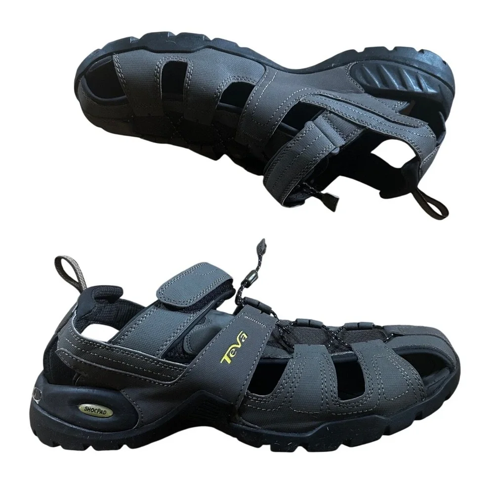 Teva Omnium Mens 13 Grey Hiking Sandals Closed Toe Water Shoes 1001116 ShocPad